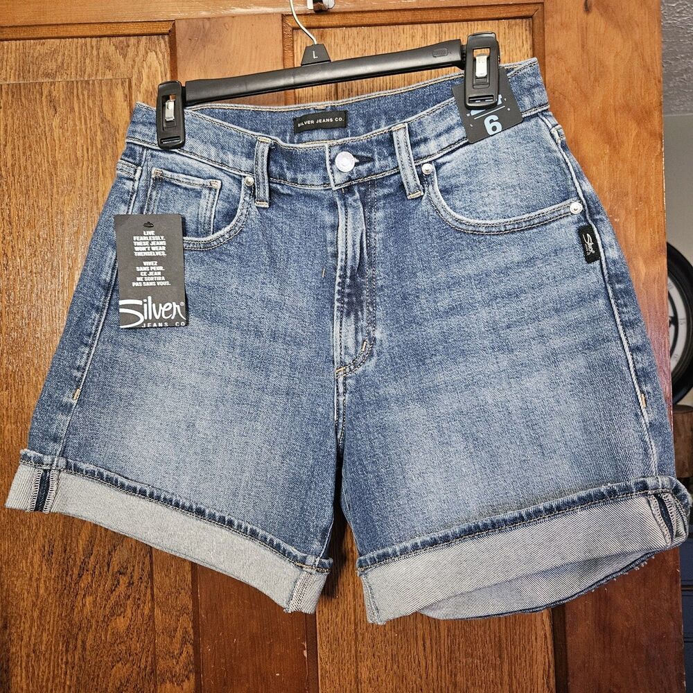 Silver Jeans Co. Be Easy High Rise‎ Relaxed Blue Denim Shorts Size 24 W24